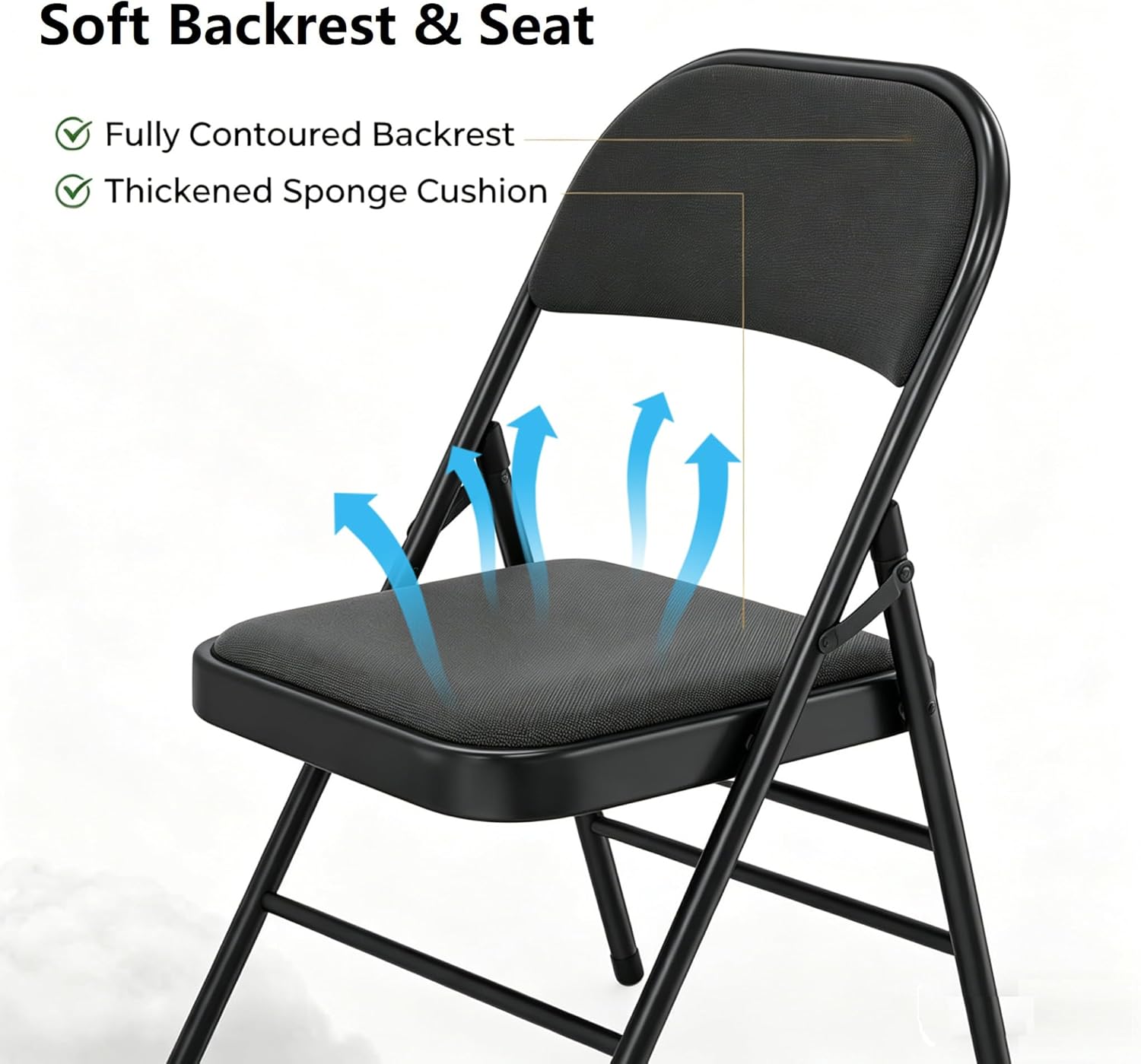 4 Pack Black Folding Chairs with Padded Seats, Office Guest Reception Chair, Breathable Foldable Chair for Indoor and Outdoor, Portable Stackable Commercial Seat for Bedroom Patio Party Event