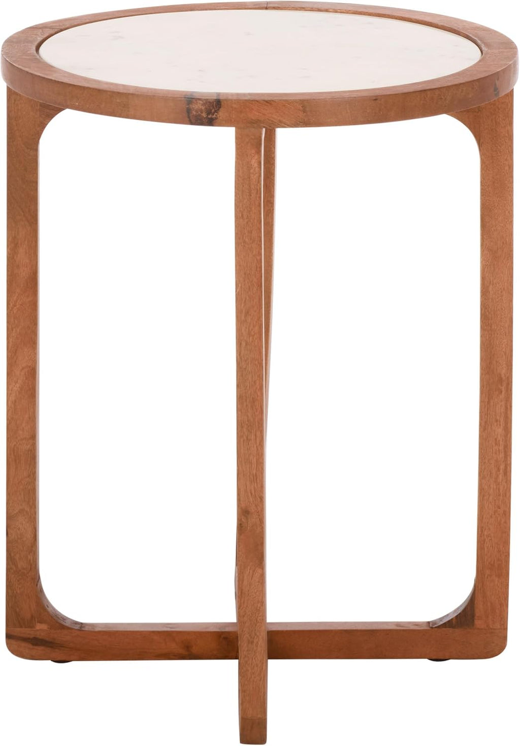 SAFAVIEH Home Collection – Minori Walnut Solid Wood & White Marble Round Top Side Table (ACC5515A)