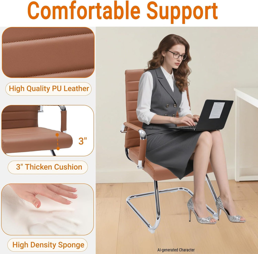 Sidnali Waiting Room Chairs, Office Guest Chair with Sled Base Mid Back for Reception Conference Room, Brown Set of 2