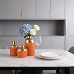 Orange Gold Ceramic Vase 3-Piece Set, Modern Geometric Decorative Vases, Small Ceramic Vases for Home Decor, Suitable for Dining Table, Shelf, Entryway Table, Fireplace, and Foyer Table Decor.