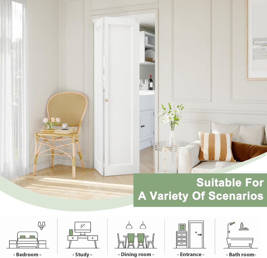 Bifold Door for 24" x80 Opening, 1-Panel Bifold Closet Door Shaker Style with Hardware Kit, Hollow Core Pre-Assembled Interior Barn Doors Panels for Closet/Pantry/Laundry, Primed