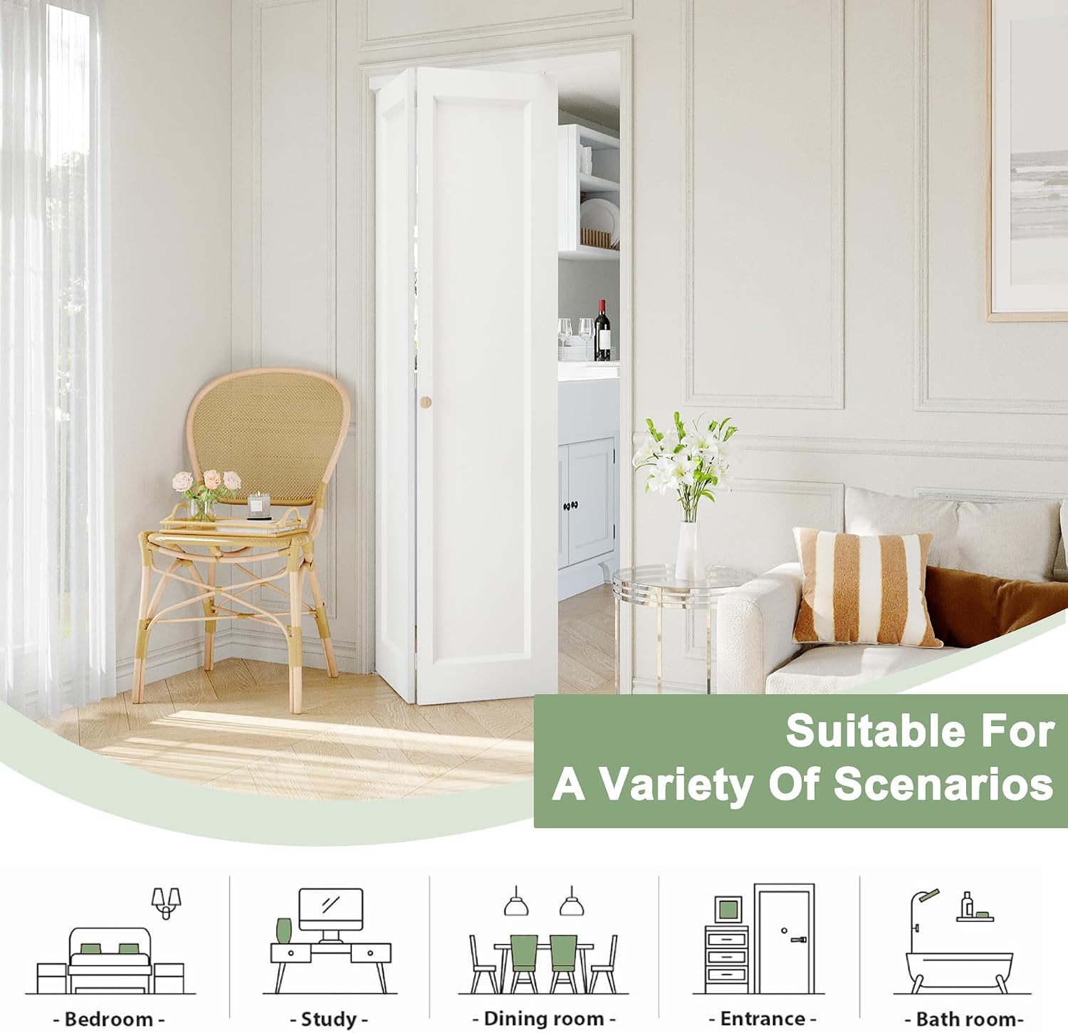 Bifold Door for 24" x80 Opening, 1-Panel Bifold Closet Door Shaker Style with Hardware Kit, Hollow Core Pre-Assembled Interior Barn Doors Panels for Closet/Pantry/Laundry, Primed