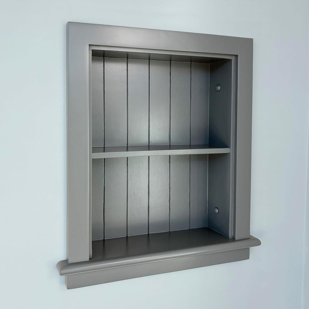 14x18 Aiden Recessed Wall Niche Medicine Cabinet Replacement, in The Wall Bathroom Cabinet Insert Shelf/Shelves, Made in North America, Real Wood, NO MDF, Beadboard, Dark Gray