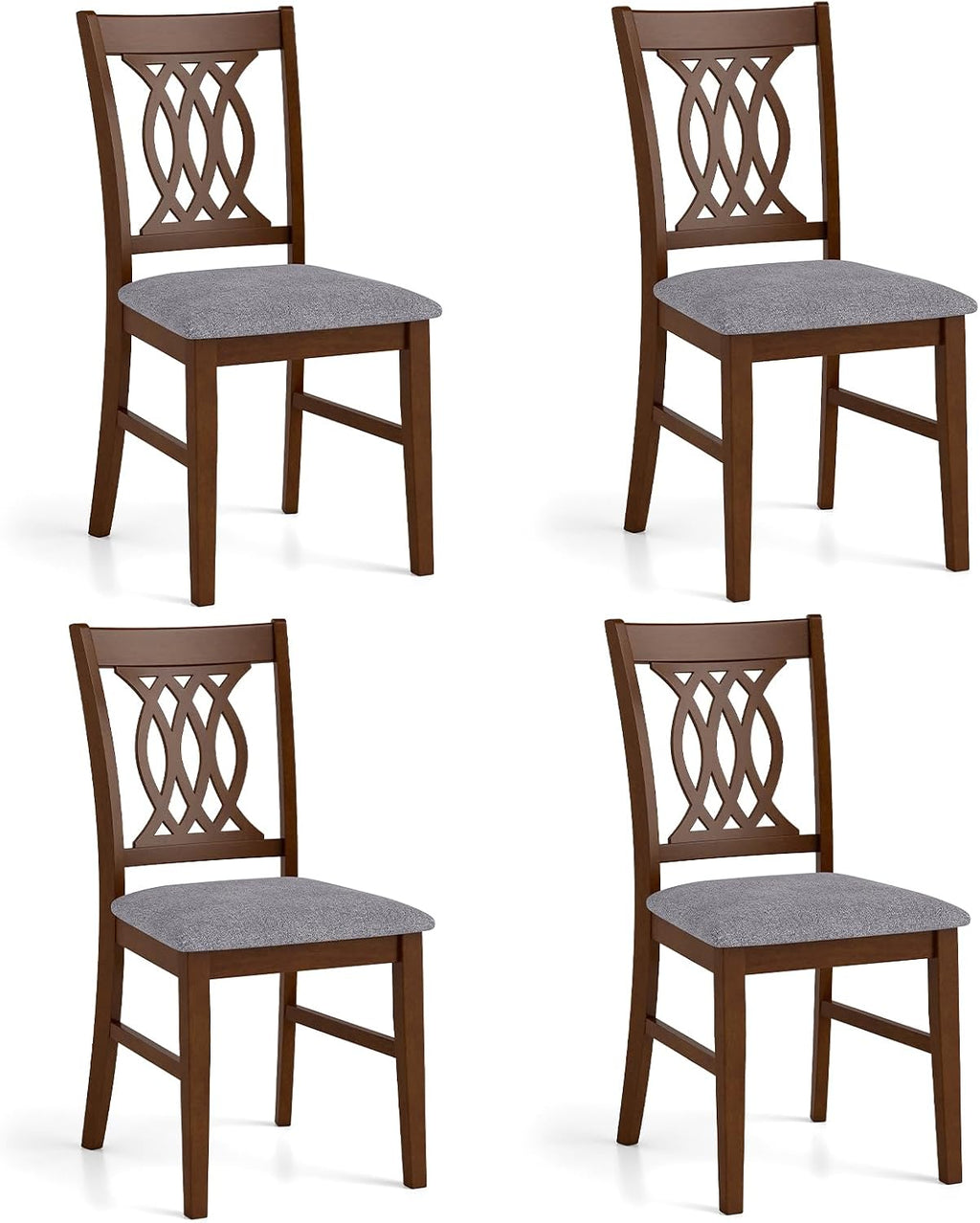 GOFLAME Wooden Dining Chairs Set of 4, Fabric Upholstered Kitchen Chairs with Padded Seat and Rubber Wood Frame, Farmhouse Armless Side Chairs for Dining Room, Living Room, Restaurant