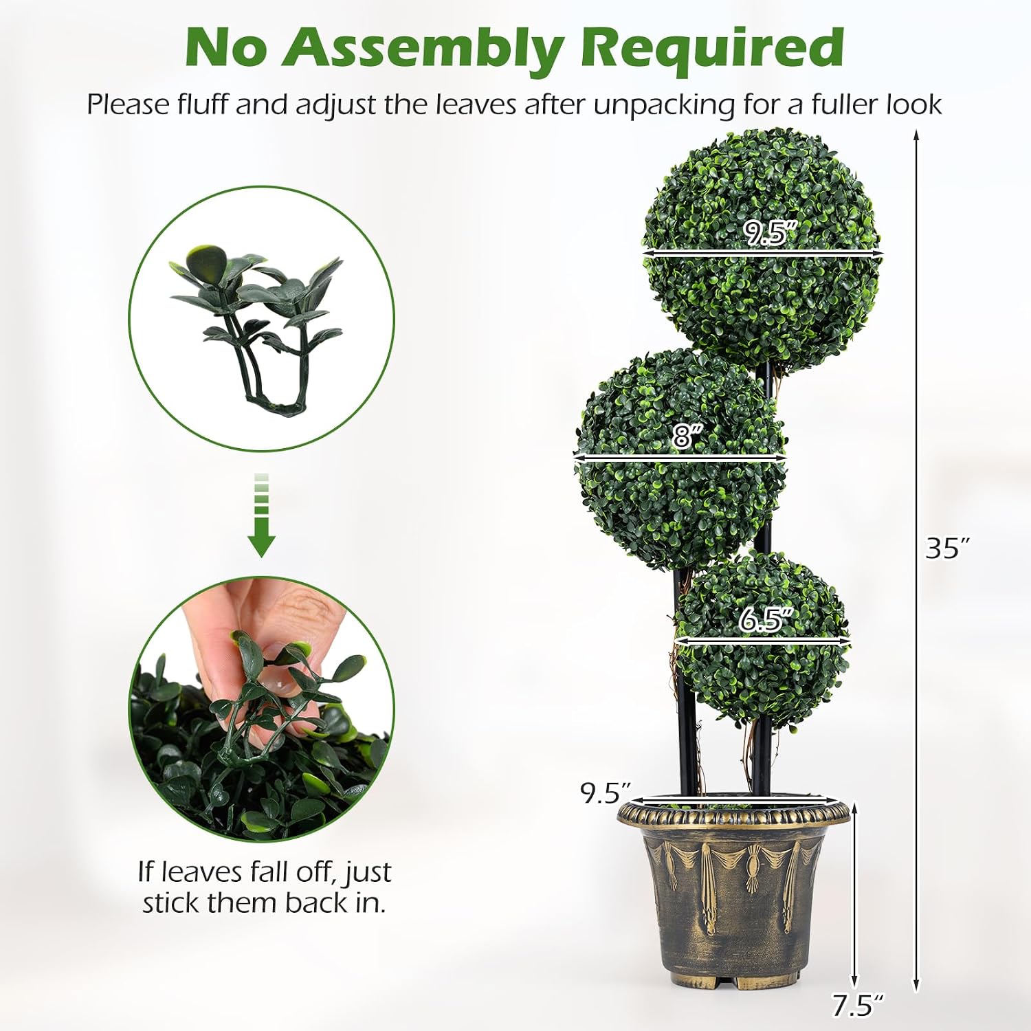 Goplus 3 FT Artificial Boxwood Topiary Tree, Sun-Protective Triple Ball Fake Plants Shrubs, Evergreen Faux Potted Plants for Indoor Outdoor Home Office Front Porch Decor