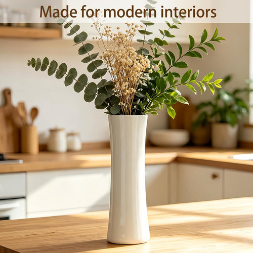 12 Inch White Vase Ceramic Flower Vase, Tall Vases for Pampas Grass, Home Decor, Modern Textured Vases for Living Room Decorations,Table Centerpieces,Shelf,Farmhouse Small Ceramic Vase