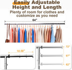 TigerParty Heavy Duty Clothes Rack for Hanging Clothes, Rolling Garment Rack, Adjustable Free Standing Organizer with Wheels, Space-Saving Design for Bedroom Laundry Living Room (Silver)
