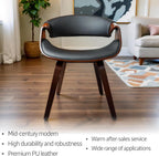 Fohfurniture Set of 2 Elegant Wide Bentwood Dining Chairs for Home Office, Upholstery Modern PU Leather Kitchen Chairs for Living Room, Study, and Dining Room (Set of 2, Black)
