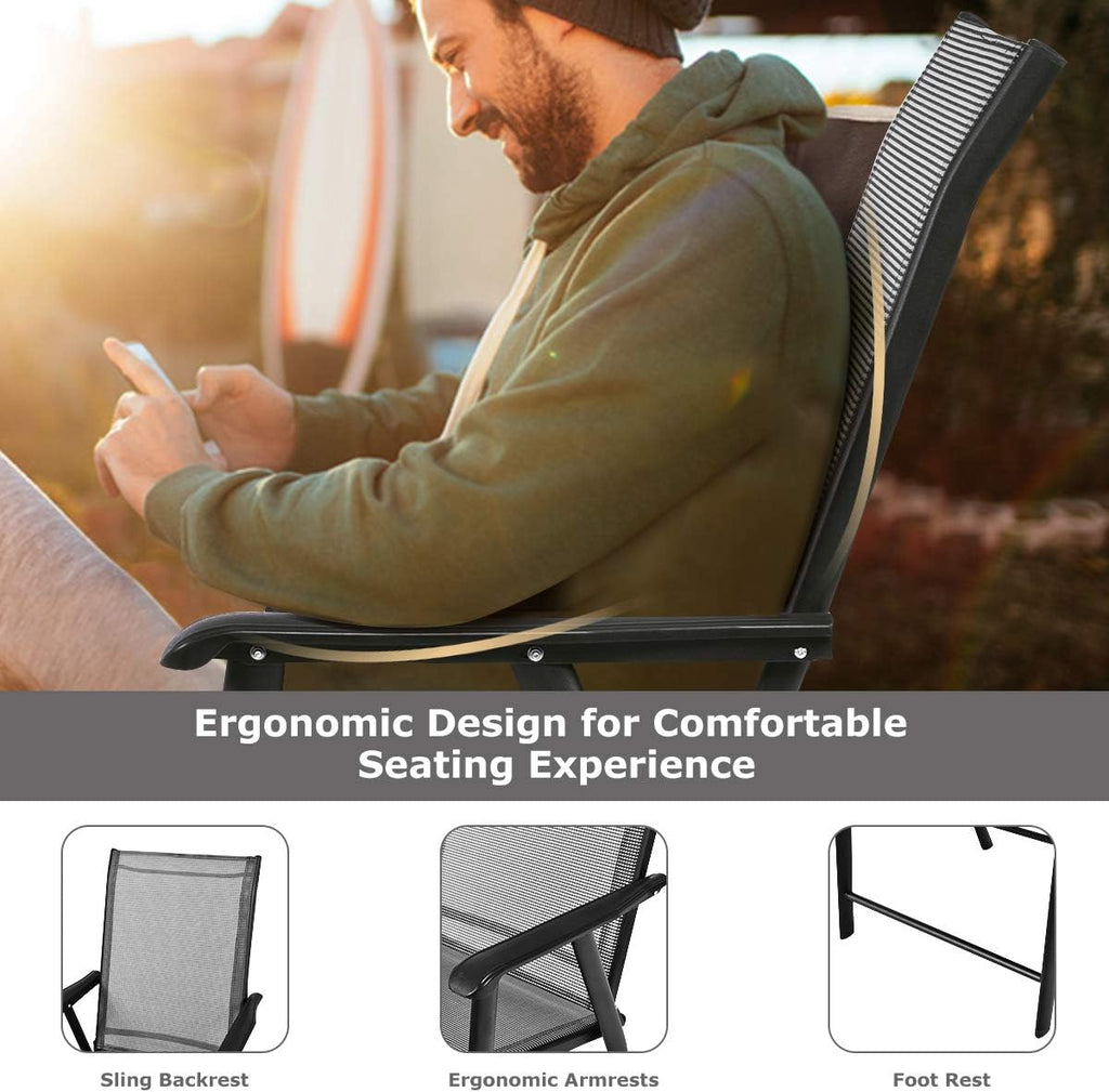S AFSTAR Patio Chairs Set of 4, Outdoor Folding Dining Chairs with Armrests, Foldable Porch Chairs for Lawn Deck Backyard, Folding Chairs for Adults (Gray)