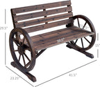Wooden Bench, 41 Inch Wagon Wheel Patio Garden Loveseat, Rustic Outdoor 2-Person Slatted Seat Bench with Backrest for Porch Deck Backyard Lawn, Carbonized