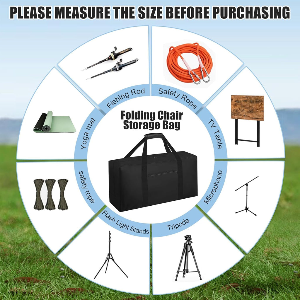 Heavy Duty Folding Chair Storage Bag, [Thick Fabric+Front Pocket] 40.5" x 12.2" x 20",For Metal/Plastic/Wooden Chairs, Large Waterproof Carry Bag with Sturdy Pad Handle,Black, (Only bag)