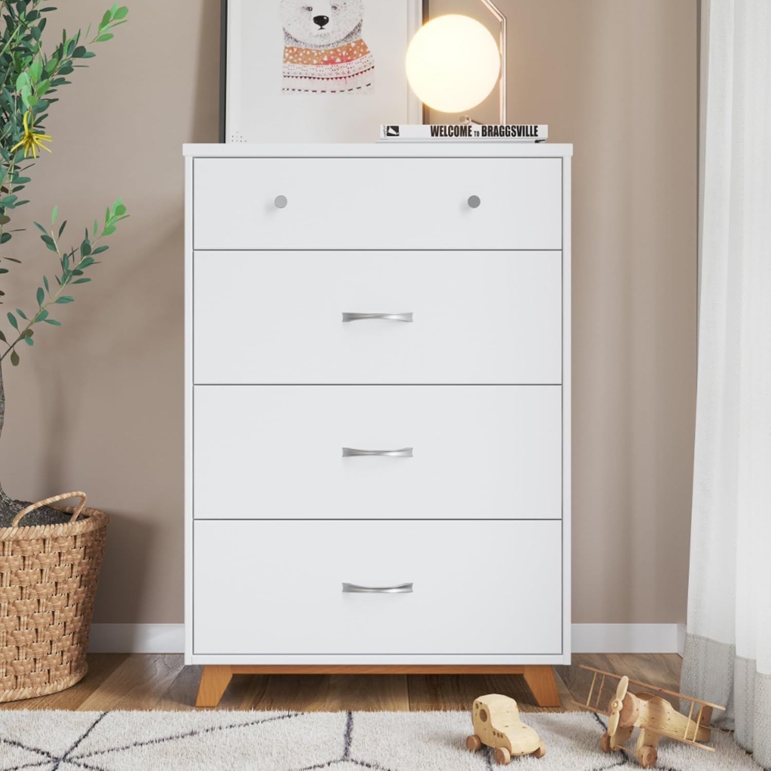 Child Craft SOHO Crib, 3-Drawer Dresser Nursery Set, Chest, 3-Piece, Includes 4-in-1 Convertible Crib, Dresser, Chest (White/Natural)