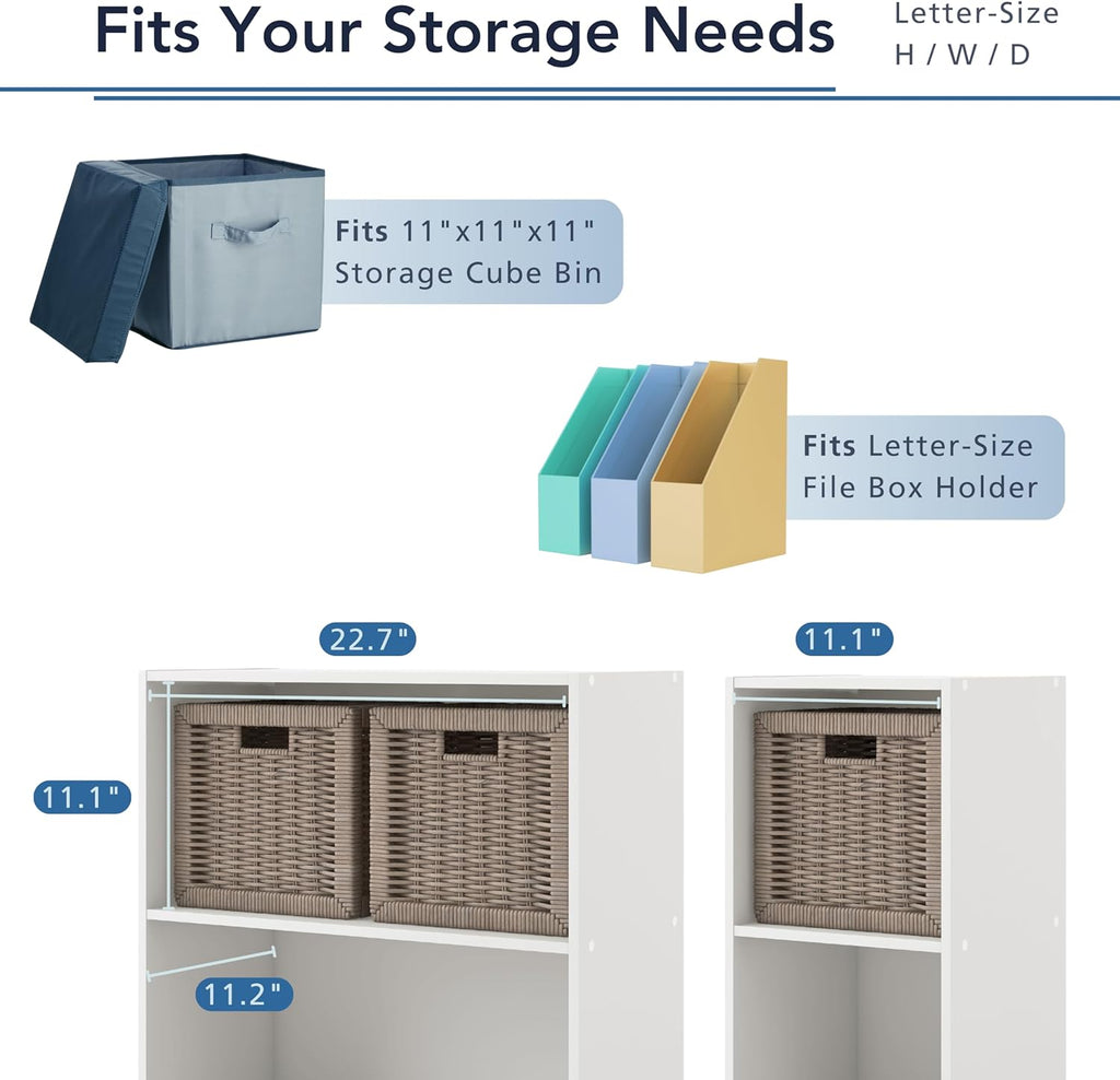 Homes: Inside + Out Apexa 3-Cube Storage Organizer Shelves, Stackable Wood Bookcase Fits Cubby Bins for Organization, Dorm Teen Room Decor & Home Office, White