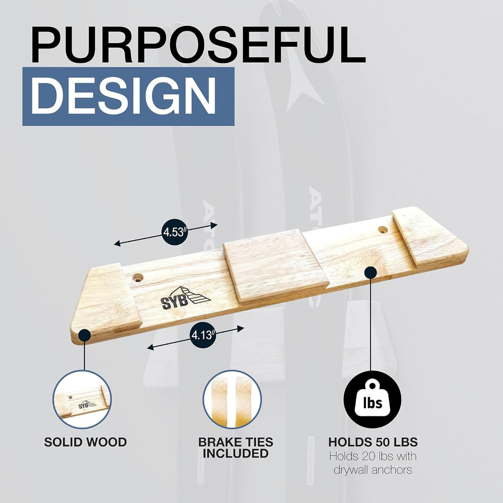 StoreYourBoard Horizontal Wood Ski Rack Wall Mount – Heavy Duty Ski Wall Mount Organizer, Space-Saving Ski Holders for Wall Display, Durable Skis Rack for Garage, Home or Cabin - Natural Wood (Medium)