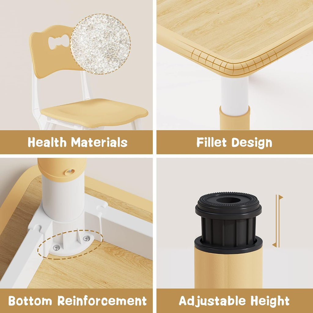 Brelley Height Adjustable Toddler Table and 2 Chairs Set, Beige | Table Supports 280 lbs, Wooden Drawing Activity Desk, Classroom/Daycare/Home, Children Multi-Activity Table for Ages 3-8