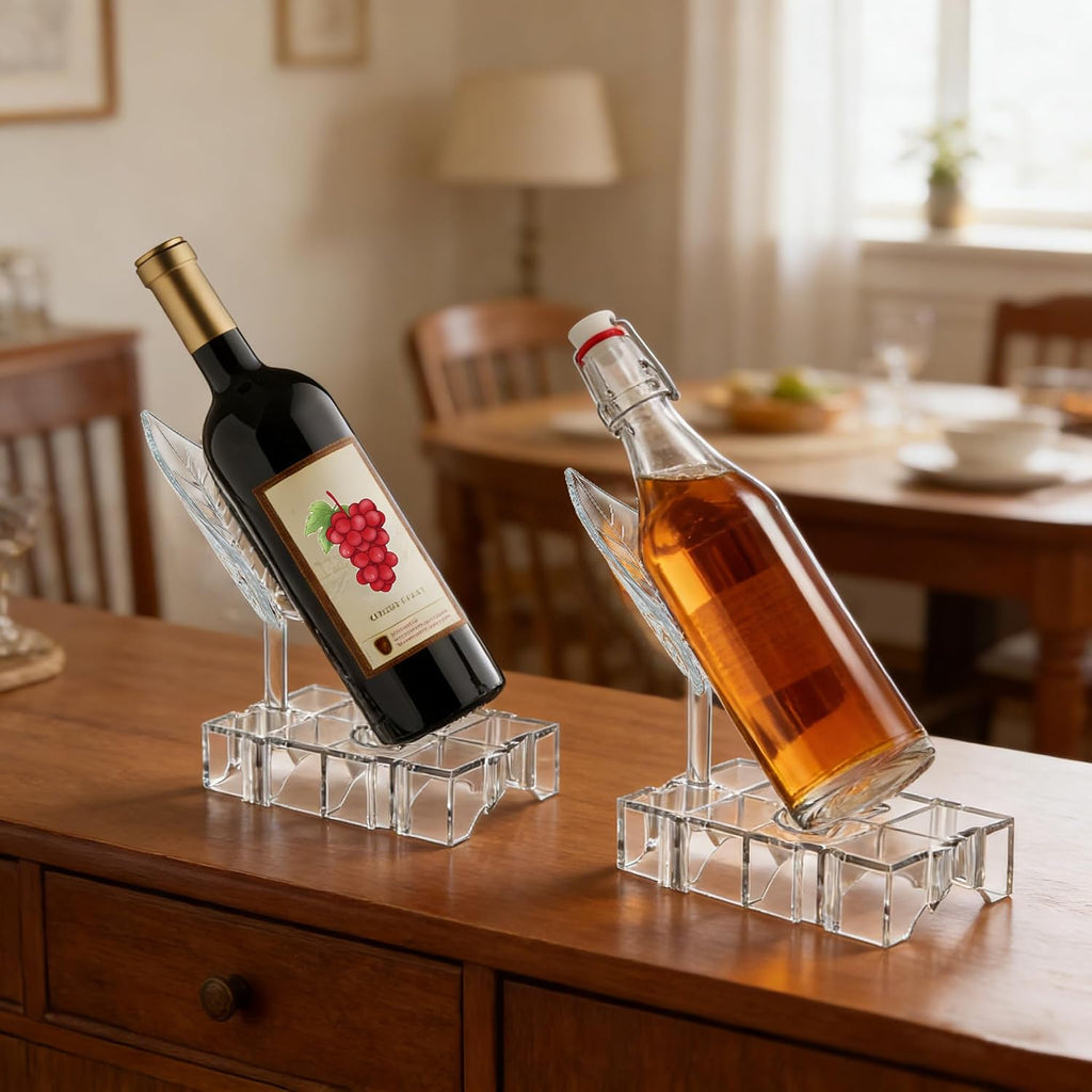 Clear Acrylic Wine Rack, Modular Stackable Countertop Wine Bottle Holder with Leaf Shaped Support, Multi Purpose Versatile Wine Display Stand for Home Bar Party Daily Organizing (4pcs)
