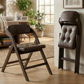 Wood Folding Chairs Set of 2, Upholstered Foldable Dining Chairs with Padded Seat and Backrest, Portable Accent Chairs for Kitchen, Dining Room, Apartment, Guest Seating, Walnut and Brown