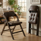 Wood Folding Chairs Set of 2, Upholstered Foldable Dining Chairs with Padded Seat and Backrest, Portable Accent Chairs for Kitchen, Dining Room, Apartment, Guest Seating, Walnut and Brown