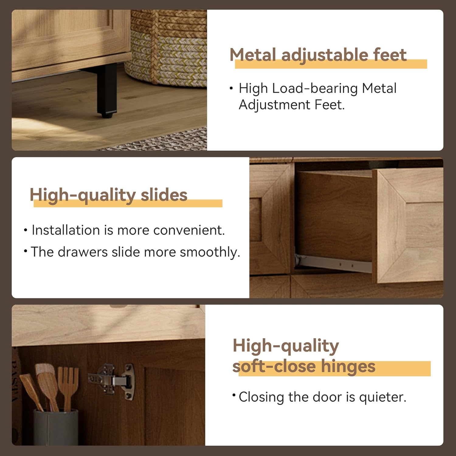 FENSULN Buffet Sideboard Cabinet Farmhouse 3 in 1 Modern Storage Cabinet with Drawer and Doors for Kitchen, Coffee Bar, Living Room, Oak
