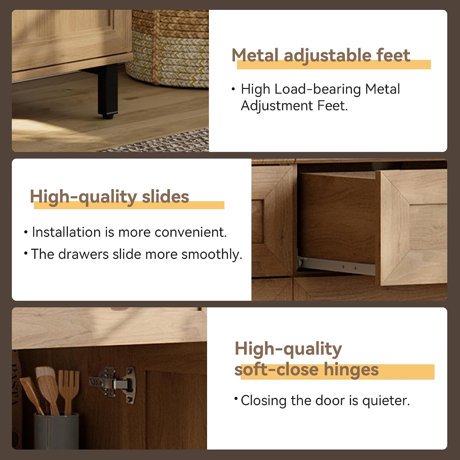 FENSULN Buffet Sideboard Cabinet Farmhouse Modern 2 in 1 Storage Cabinet with Drawer and Adjustable Shelves for Kitchen, Coffee Bar, Living Room, Oak