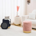 Storage Ottoman,Metal Base Vanity Stool Chair,Modern Round Footstool with Soft Padded Seat,Multipurpose Sofa Table or Plant Stand for Hallway,Living Room and Lounge (Black-Long Wool)