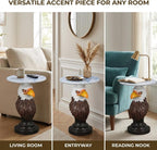 Animal End Tables, Eagle Head Accent Table with Artificial Marble Top, Resin Animal Statue Side Table for Living Room, Bedroom, Man Cave, Home Bar