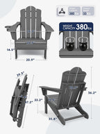 KINGYES Adjustable Folding Adirondack Chair Set of 2, 3-Position Reclining Adirondack Chairs with Cup Holder, HDPE All-Weather Oversized Adirondack for Outdoor, Patio, Backyard Deck, Fire Pit, Gray
