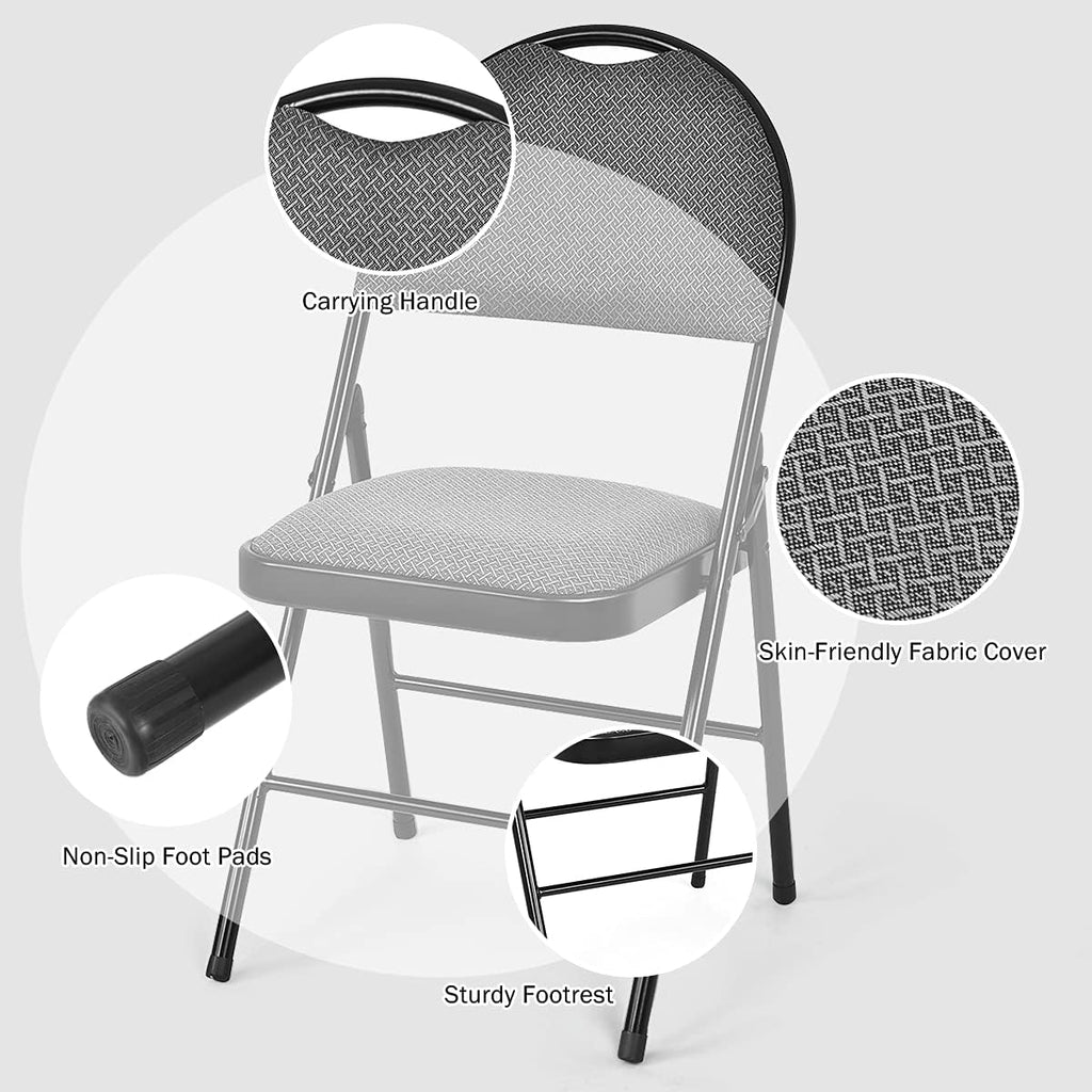 COSTWAY Padded Folding Chairs 2 Pack, Portable Steel Frame Dining Chairs with Cushion & Carry Design Back, Foldable Guest Chairs for Indoor & Outdoor Events Office Reception Wedding Party