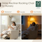 Nursery Glider Recliner Rocking Chair Modern Adult Nursery Recliner High Back Nursery Swivel Rocker Recliner for Living Room Bedroom Nursery and RV Beige
