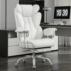 amseatec Big and Tall Office Desk Chair - Wide Ergonomic Executive with Footrest, High Back Lumbar Support Reclining Gaming Computer Chair for Heavy People (White)