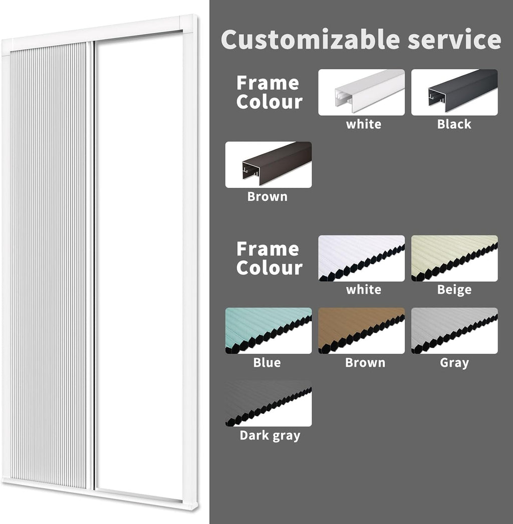MYshade Custom Size Interior Accordion Folding Door, Aluminum Frame with Heat-Insulating Cellular Fabric, No-Drill Room Divider for Bedroom, Bathroom, Closet（White）