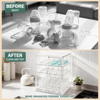Baby Bottle Organizer, 3-Tier Bottle Storage for Countertop with Double Magnetic Doors, Clear Plastic Bottle Station Organizer Mom Gifts with 2 Dividers for Kitchen, Bathroom, Cabinet, Vanity