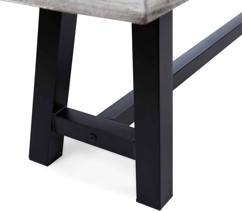 Light Grey Sandblast Finish Acacia Wood Dining Bench with Black Rustic Metal Finish Frame
