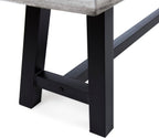 Light Grey Sandblast Finish Acacia Wood Dining Bench with Black Rustic Metal Finish Frame