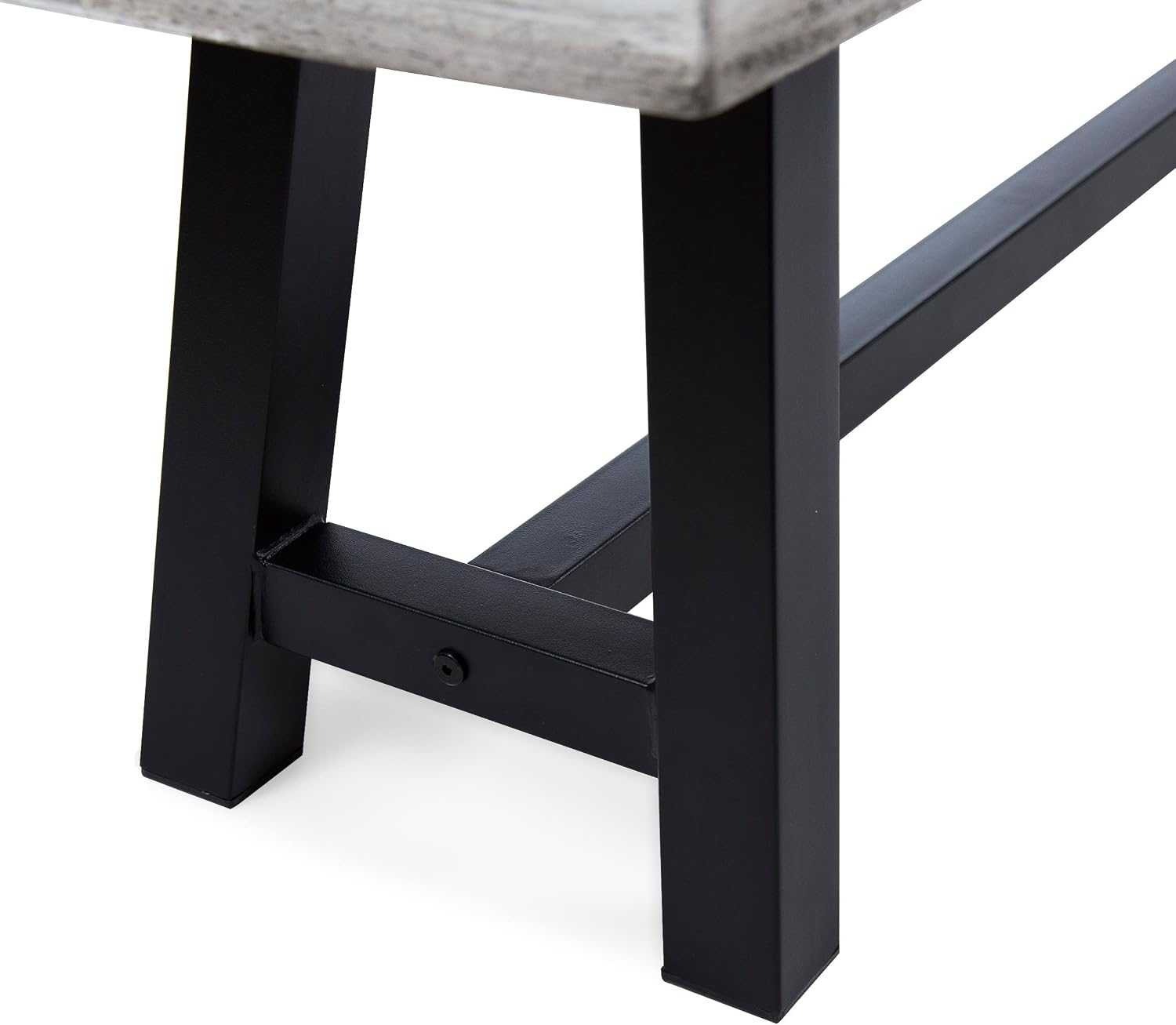 Light Grey Sandblast Finish Acacia Wood Dining Bench with Black Rustic Metal Finish Frame