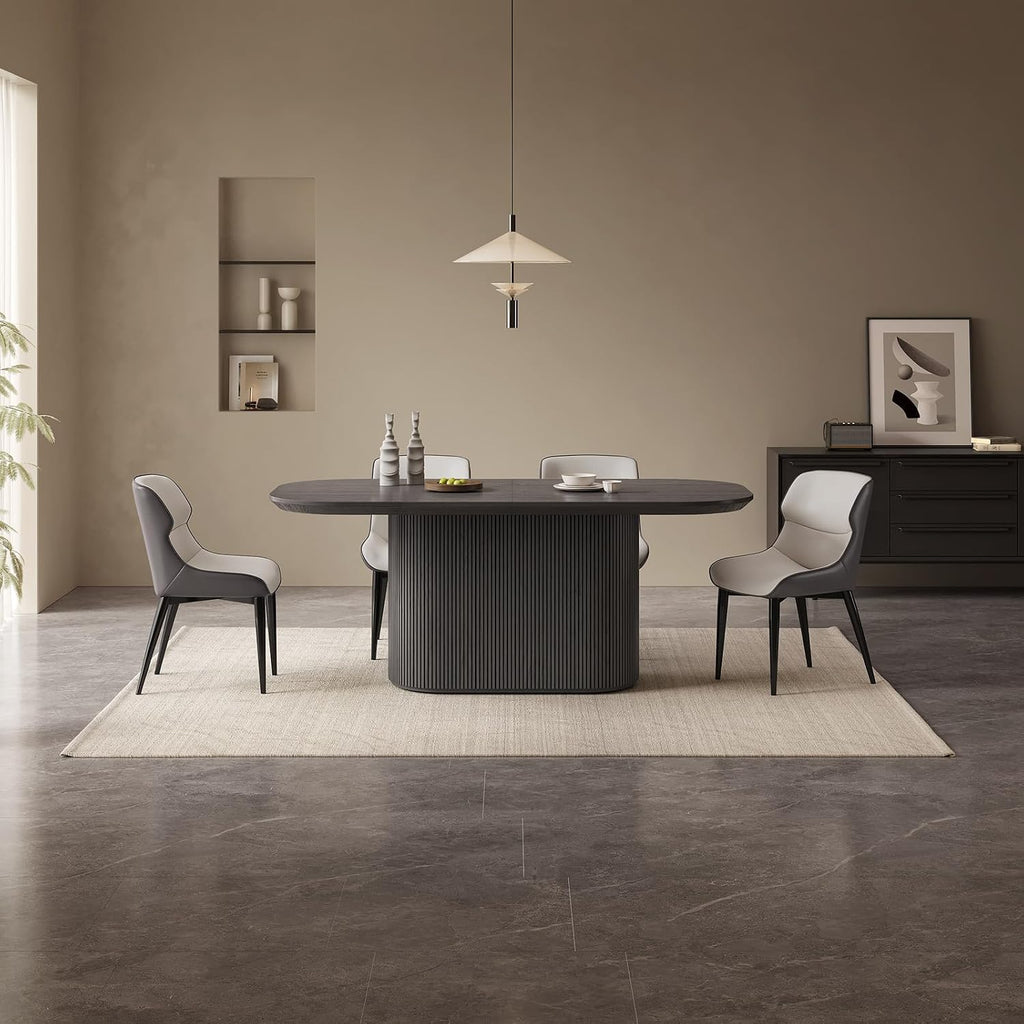 Guyii 70" Oval Dining Table Set, Modern Kitchen Table Set with 6 Chairs, 7 Piece Indoor Rectangular Dining Room Table for Kitchen, Bar, Living Room, Home, Black