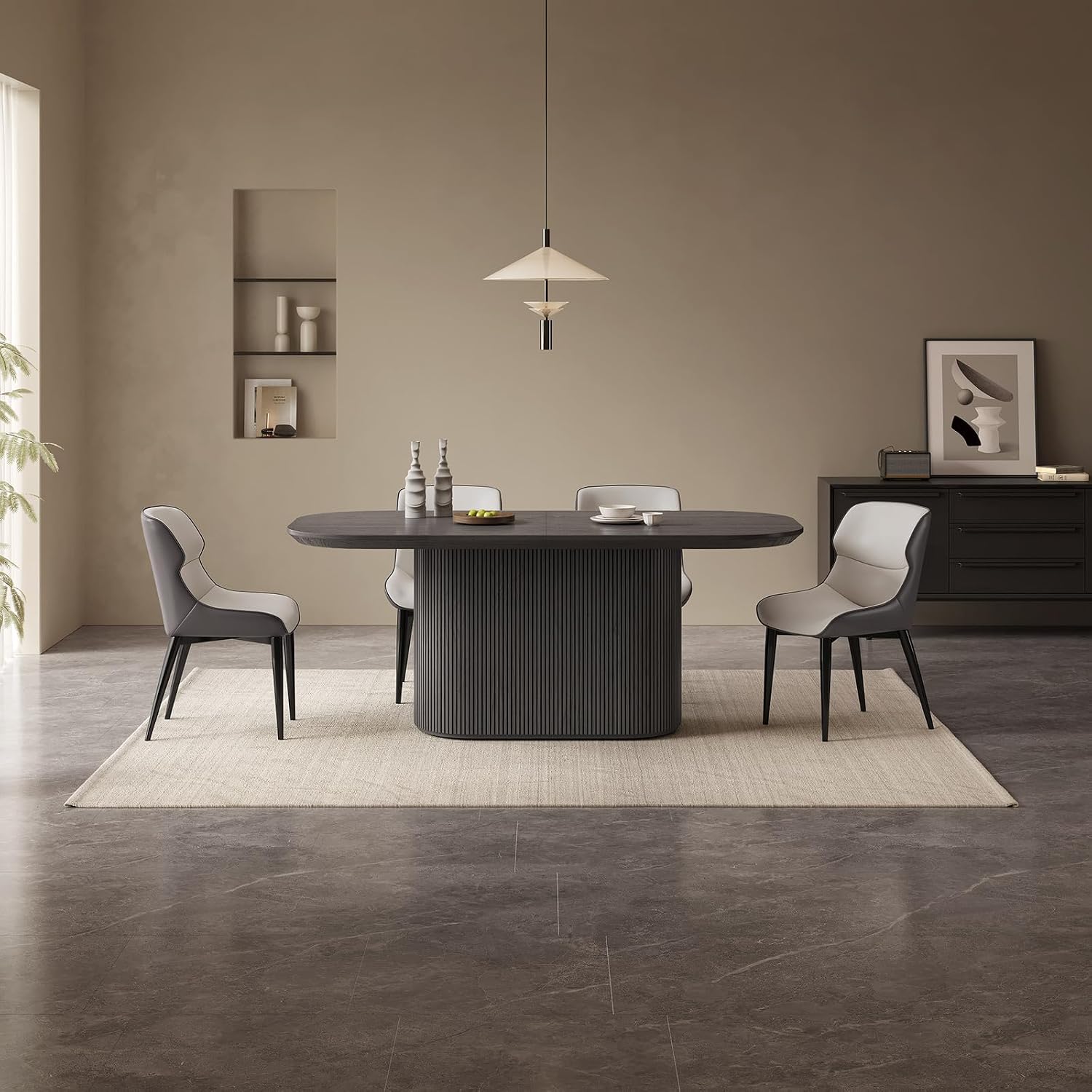 Guyii 70" Oval Dining Table Set, Modern Kitchen Table Set with 6 Chairs, 7 Piece Indoor Rectangular Dining Room Table for Kitchen, Bar, Living Room, Home, Black