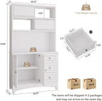 BOSHIRO 71" Farmhouse White Pantry Cabinet with Charging Station, 4-Type Storage & Anti-Tip Design, Kitchen Cabinet with Adjustable Shelves