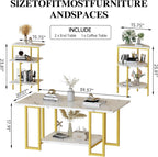 Lamerge Coffee Table Set of 3,Rectangle Coffee Table&2 Accent Table,Faux Marble Tabletop,3 Piece Living Room Table Sets with Multi Tier Storage, for Small Space, Apartment,White & Gold (LCTS-wg)