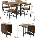 Garvee Dining Table Set for 4,Foldable Dining Table with 4 Foldable Chairs, Rectangle Space Saver Table and Chairs Set with Swivel Wheels, for Small Space,Apartment,Kitchen,Dining Room, Rustic Brown