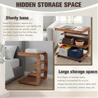 Multi-Layer Storage Rolling Side Table, C Shaped Couch End Table with Edge Stopper & Side Pocket, Mobile Wooden Bedside TV Tray Desk - 23.66" W*18.46" D*24.8" H