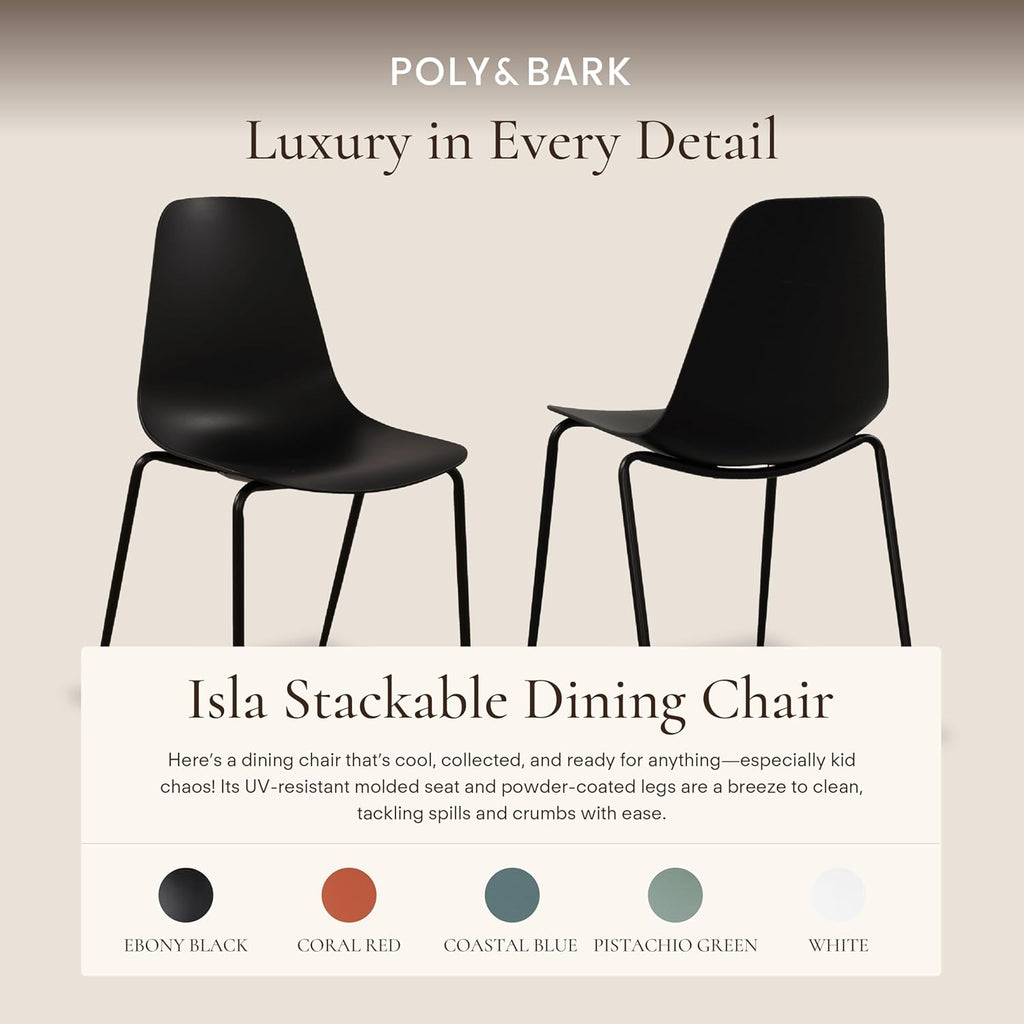Poly & BARK Isla Stackable Dining Chairs Set of 4 – Mid Century Modern Plastic Dining Chair with Metal Legs – Kitchen & Dining Room Chairs – Dining Table Chairs Set – Indoor/Outdoor – Ebony Black