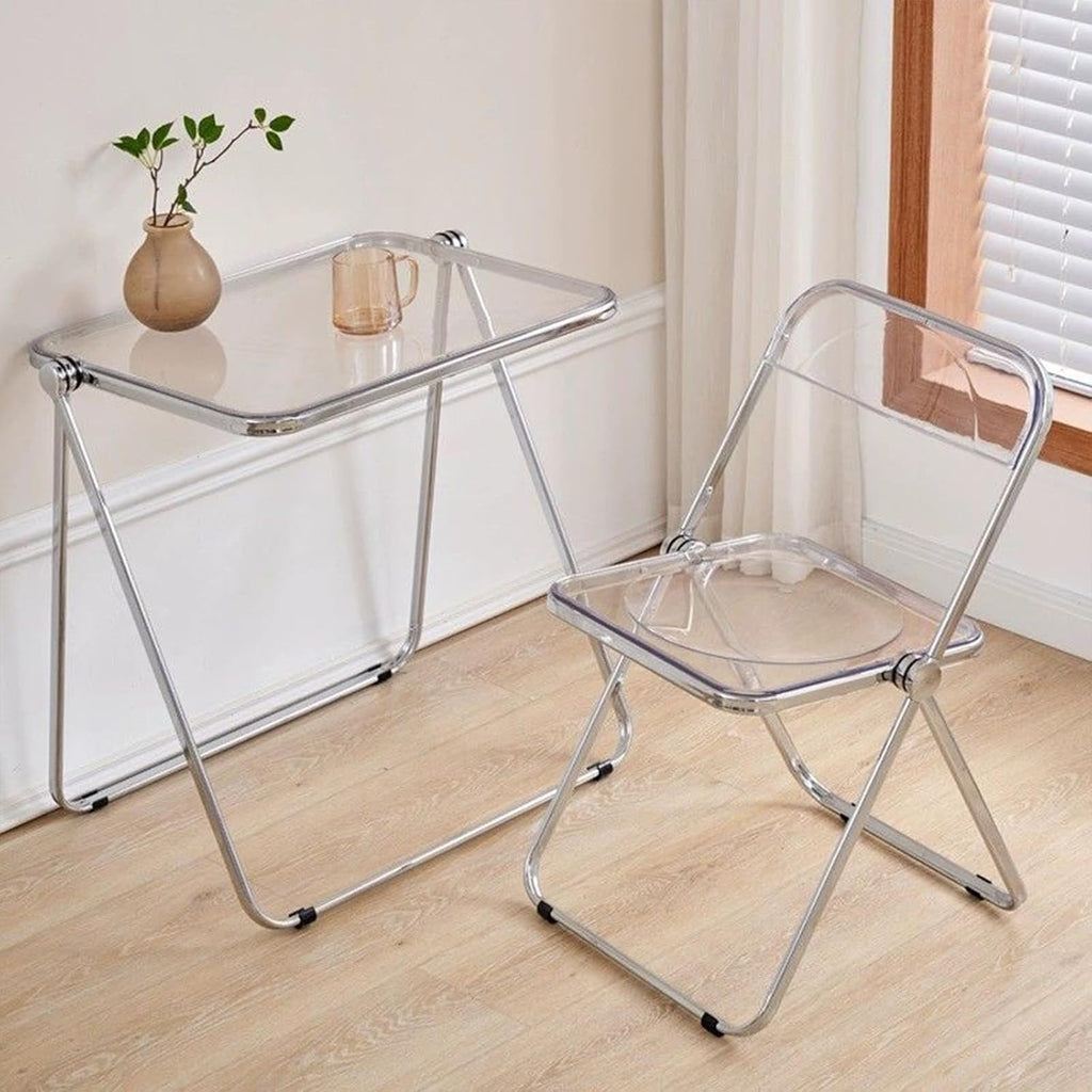 Black Acrylic Folding Tray Table, Sleek Small Foldable Writing Desk for Home Office, Space Saving Laptop Table for Small Spaces, Clear Side Table for Living Room, Portable TV Tray for Couch