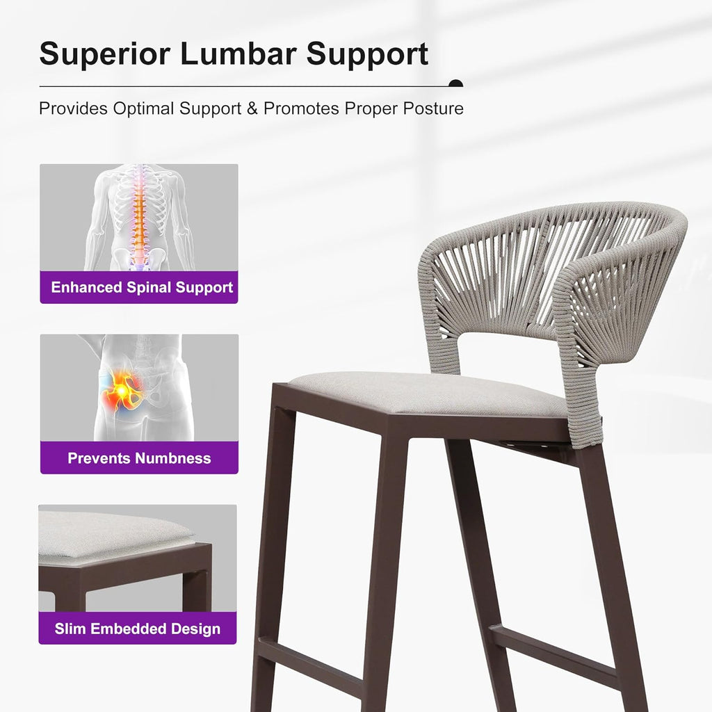 PURPLE LEAF Bar Stool Set of 2 Outdoor Bar Chairs with Footrest Bar Height Stools for Indoor Wicker Coffee Barstools