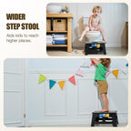 Korpai 9" Folding Step Stool for Adults and Kids 15-Inch Extra Wide Stool Holds Up to 300 lbs,Non-Slip Folding Stools with Handle,Compact Plastic Foldable Step Stool for Bathroom,Kitchen,ect, Black