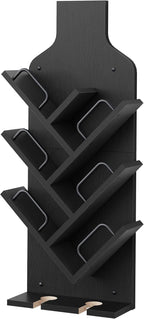 FAVOOSTY Wine Rack Wall Mounted for 6 Wine Bottles, Wall Racks for Wine Bottles Display and Storage with Glass Holder, Wood Wine Rack for Living Room, Dining Room, Wine Cellar, Bar (Black)