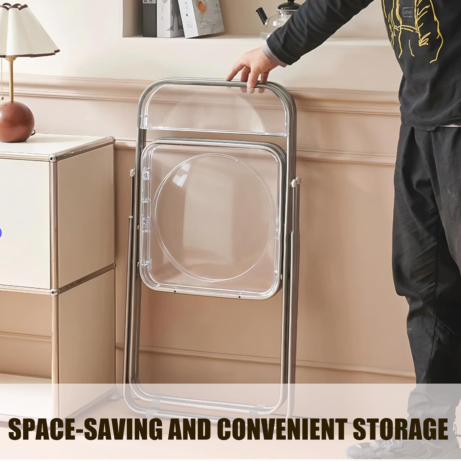 Folding Chair, 12 Pack Acrylic Chair, Clear | Space-saving acrylic folding chair,easy fold & store.Holds up to 300 lbs,comfortable for home,office,parties and daily use.
