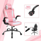 Pink Gaming Desk Chair PC Gaming Chair Gamer Chair, Comftorable Ergonomic PU Leather Computer Office Chair with Lumbar Support Flip Up Arms, High Back Executive Gaming Stuff for Girl Kids Adults