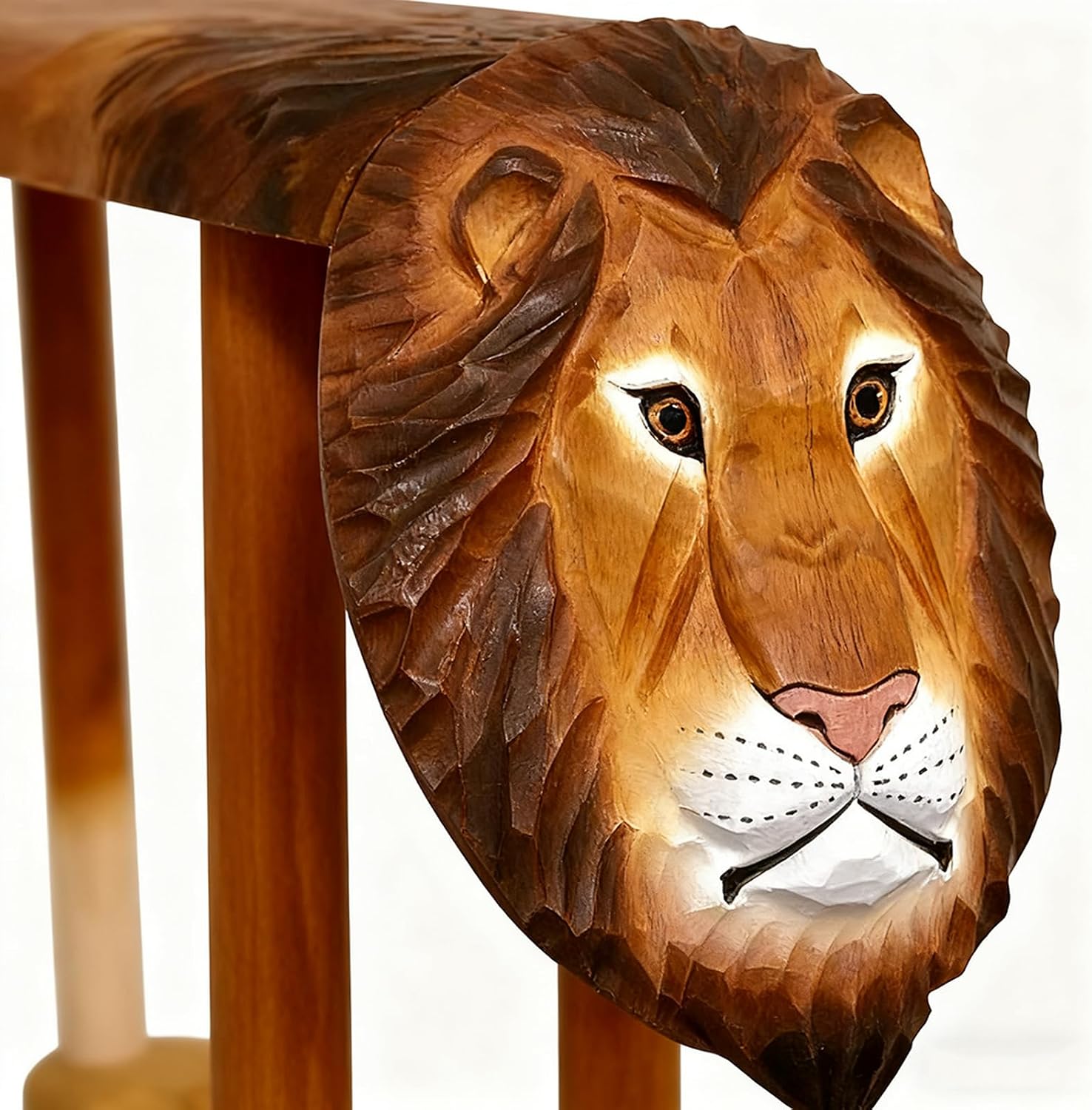 Lion Hand-Carved Wood Decorative Bench, Luxury Animal Design Shoe Bench, Solid Wood Animal Footstool for Bedroom Living Room