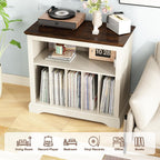 RowyPoey Large Farmhouse Record Player Stand, Turntable Stand with Vinyl Storage, Wood Record Holder Storage Cabinet Dispaly Shelf for Living Room, Bedroom, Office, Antique White